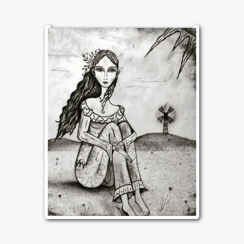 black and white illustration of girl