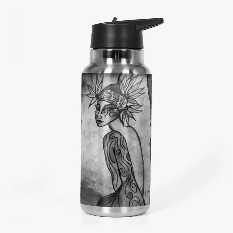 woman black and white water bottle